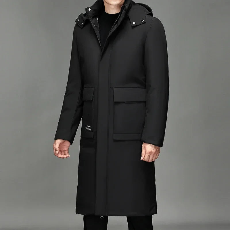 Herren Winterparka Schwarz Lang mit Kapuze