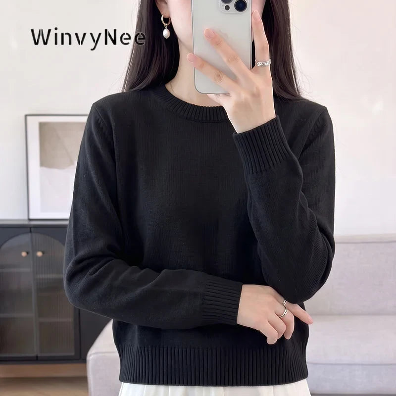 Damen Rundhals Strickpullover Langarm Feinstrick