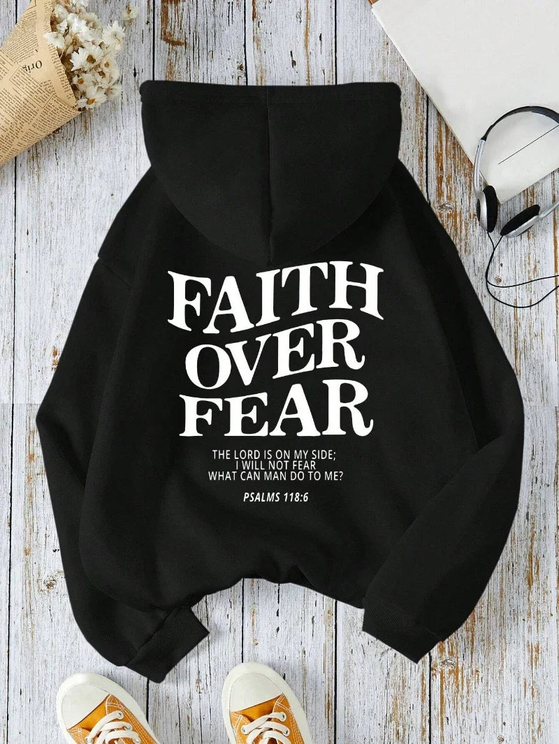 Hoodie met capuchon & tekstprint op de achterkant, lange mouwen, casual trui