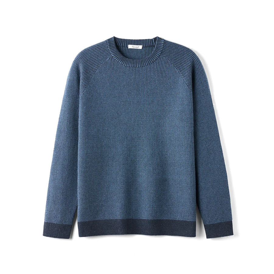 Geribde herentrui met ronde hals, blauw