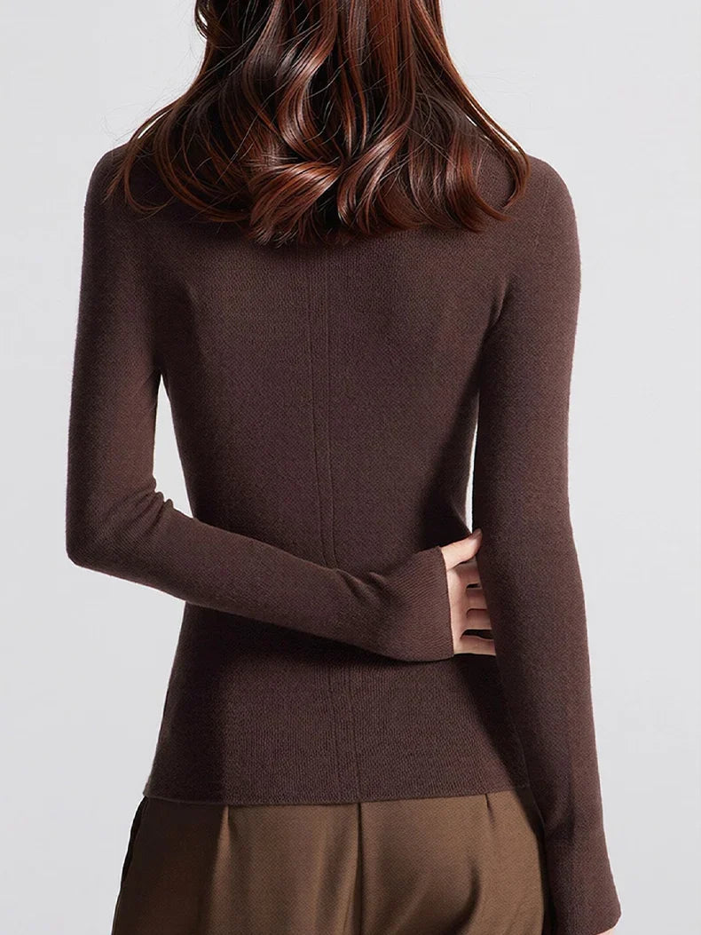 Damesshirt met lange mouwen, ronde hals, fijngebreid en nauwsluitend