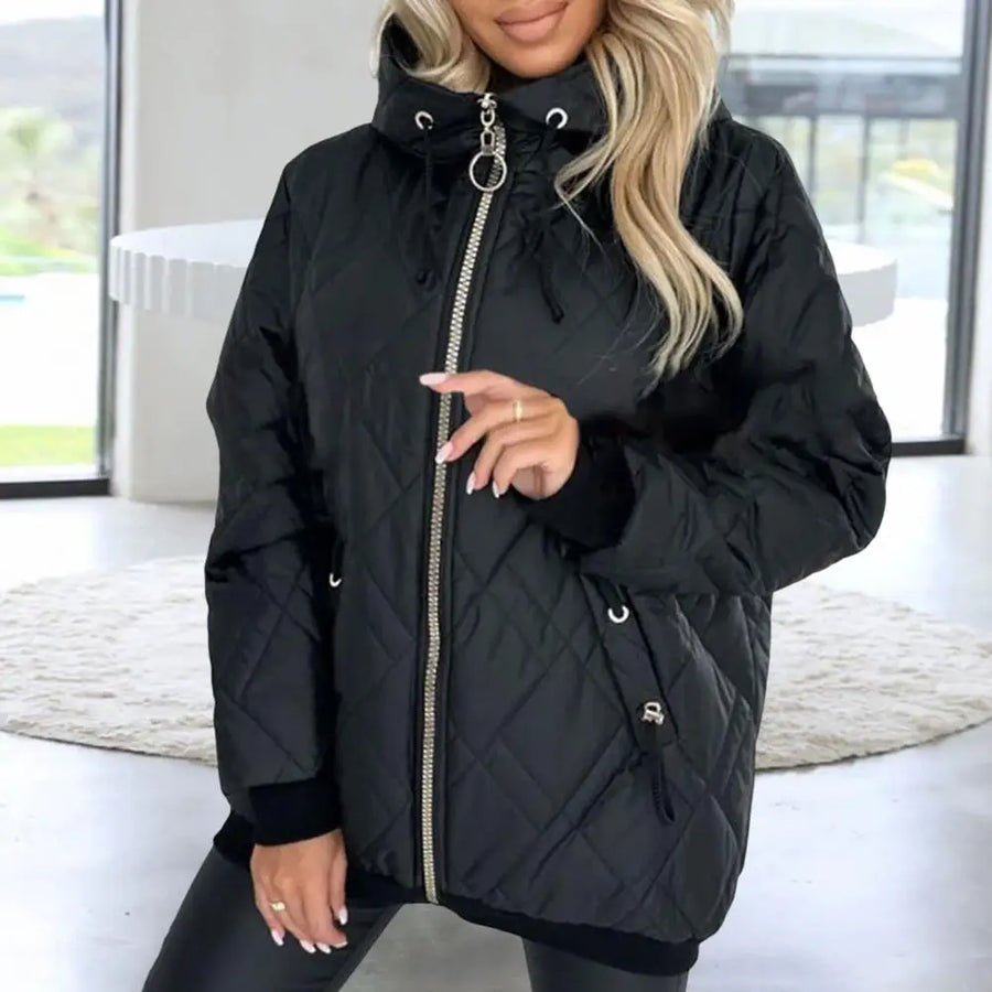 Damen Steppjacke mit Kapuze und Reißverschluss, Schwarz oder Rosa