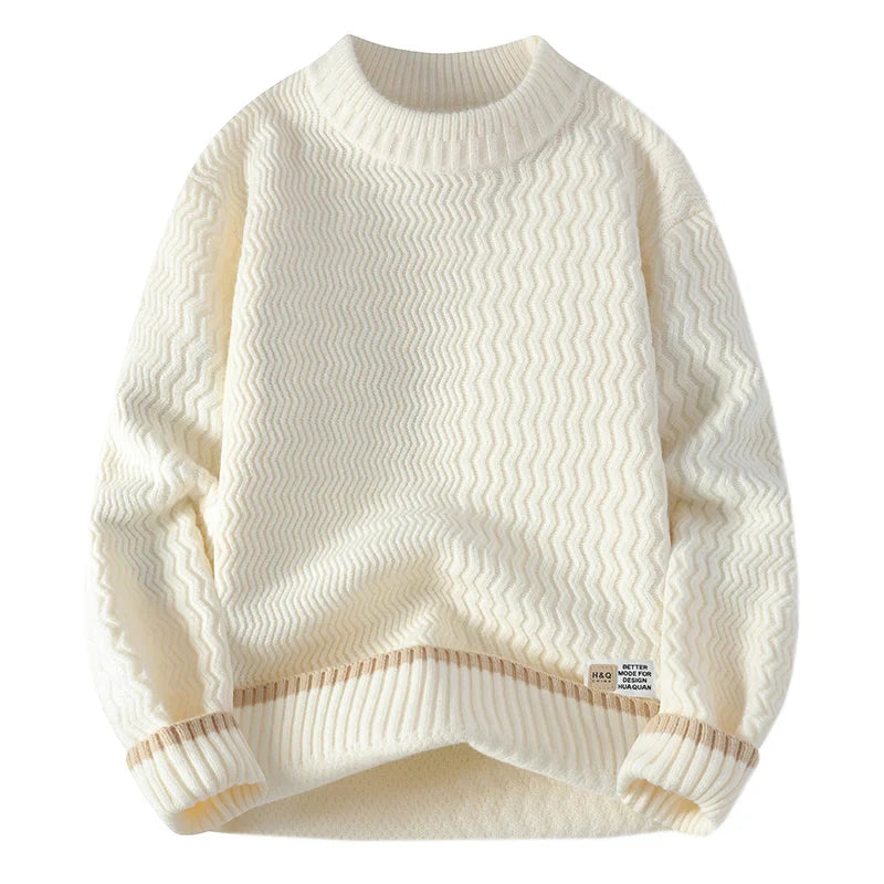 Mockneck-trui voor heren met golvend patroon en contrasterende strepen