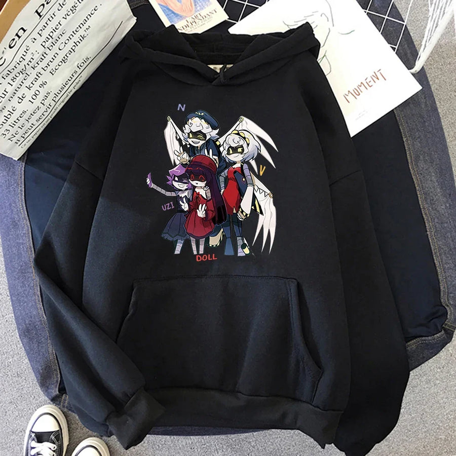 Unisexhoodie met kangoeroezak en anime-opdruk