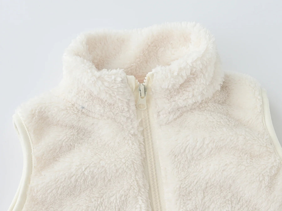 Teddyfleecevest voor kinderen, pluizige kinderbodywarmer met hoge kraag en rits