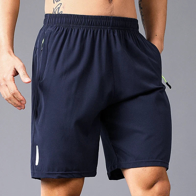 Herren 3/4 Sportshorts mit Reißverschlusstaschen & Kordelzug, Grau
