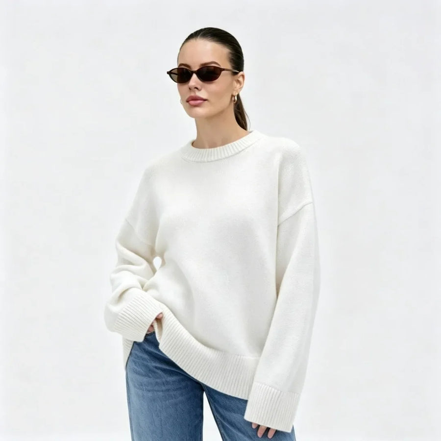Oversized damestrui met ronde hals en geribde boorden