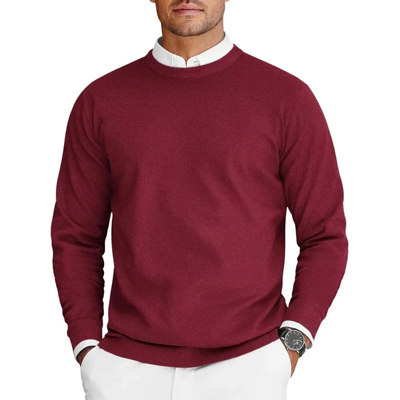Heren pullover met ronde hals, lange mouwen, basic gebreide pullover