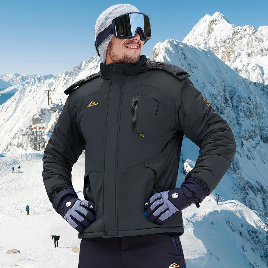 Herren Skijacke Outdoor Winterjacke Wasserdicht Orange Schwarz