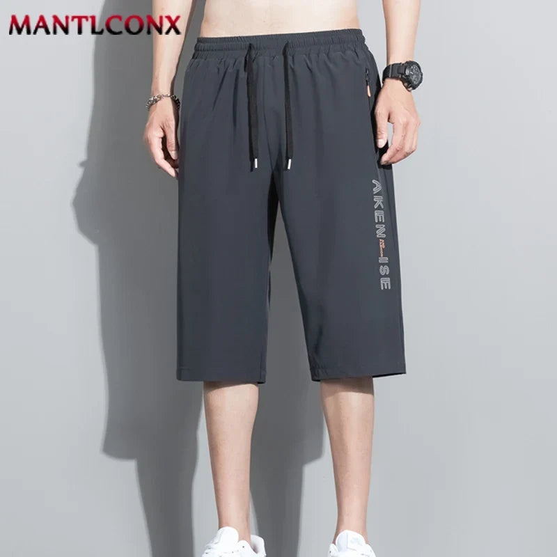 Herren 3/4 Sportshorts mit Reißverschlusstaschen & Kordelzug, Grau