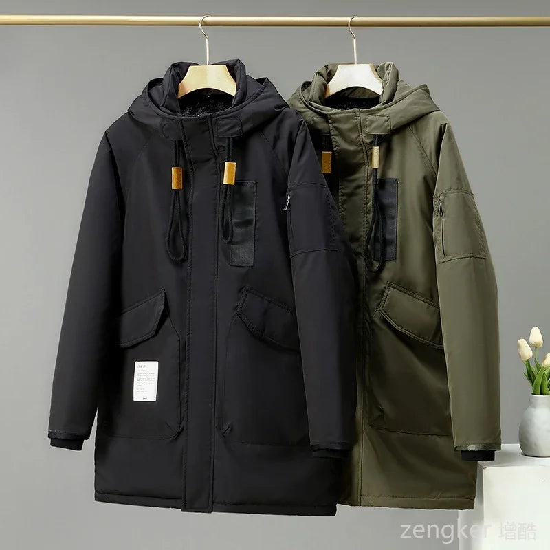 Herren Winterparka mit Kapuze - Langer Wintermantel in Schwarz oder Grün