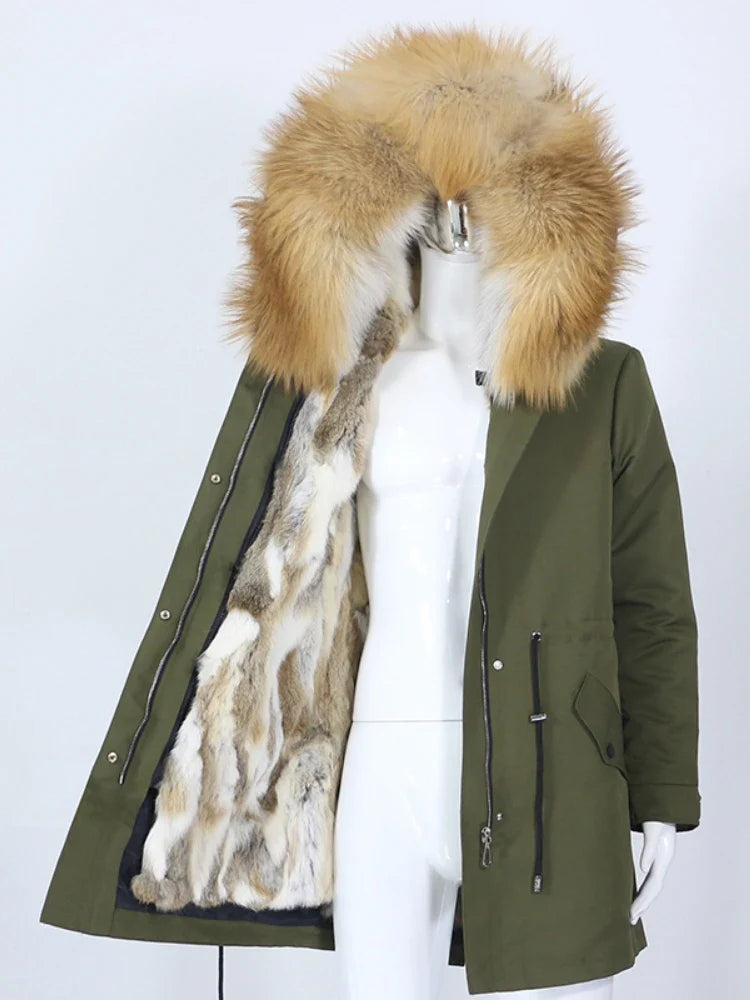Winterparka mit Kunstfellfutter und großer Kapuze