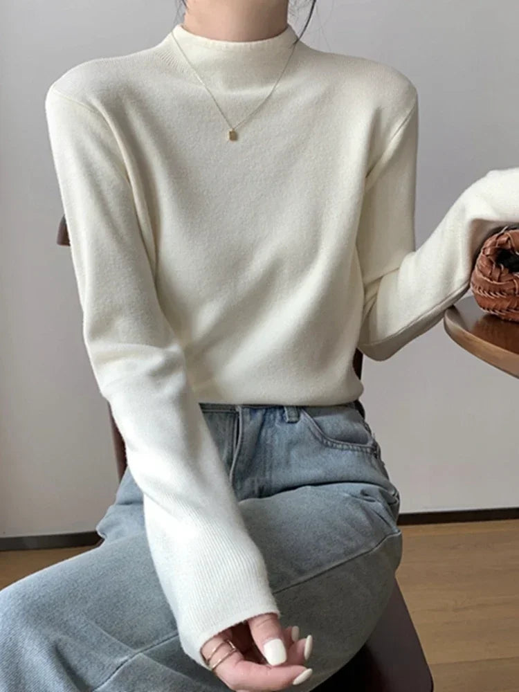 Dames fijne gebreide coltrui, slim fit, shirt met lange mouwen