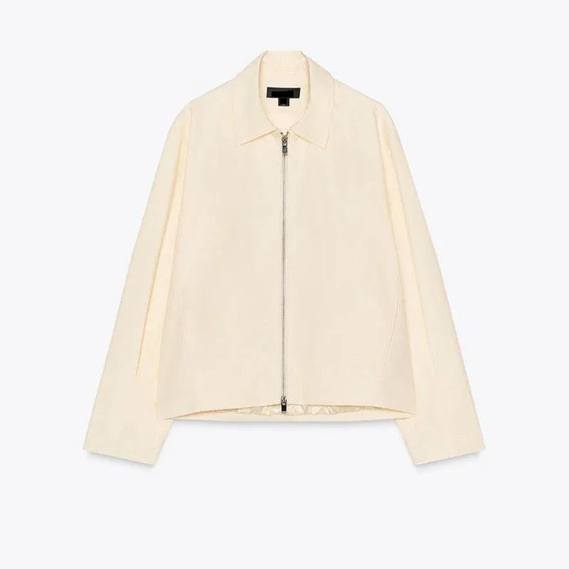 Damen Bomberjacke Kurz Beige Reißverschluss