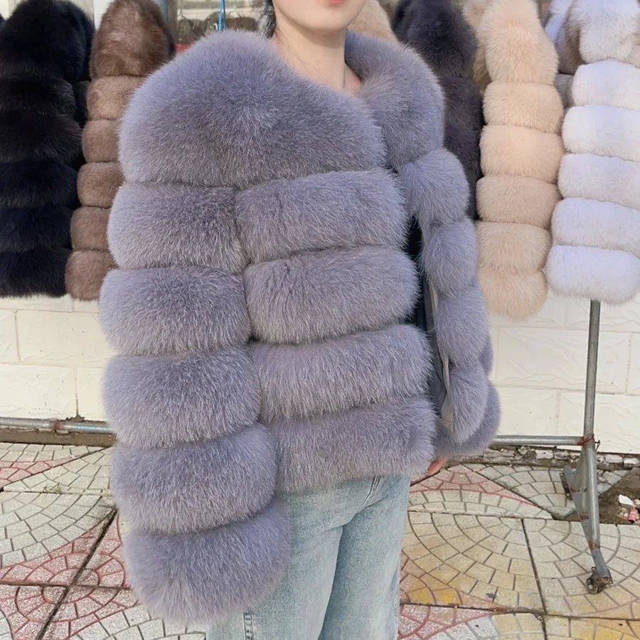 Damen Kurzjacke mit Kunstfell, Winterjacke mit gerippten Ärmeln, warmer Pelzmantel