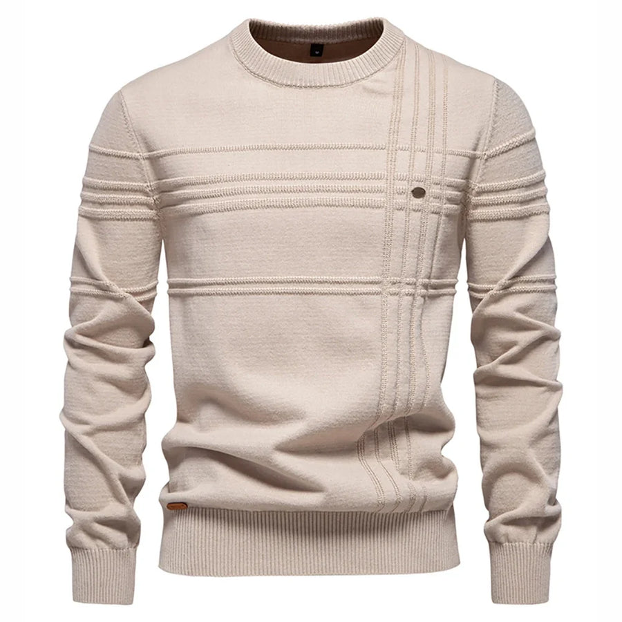Heren trui met ronde hals en structuurpatroon, beige