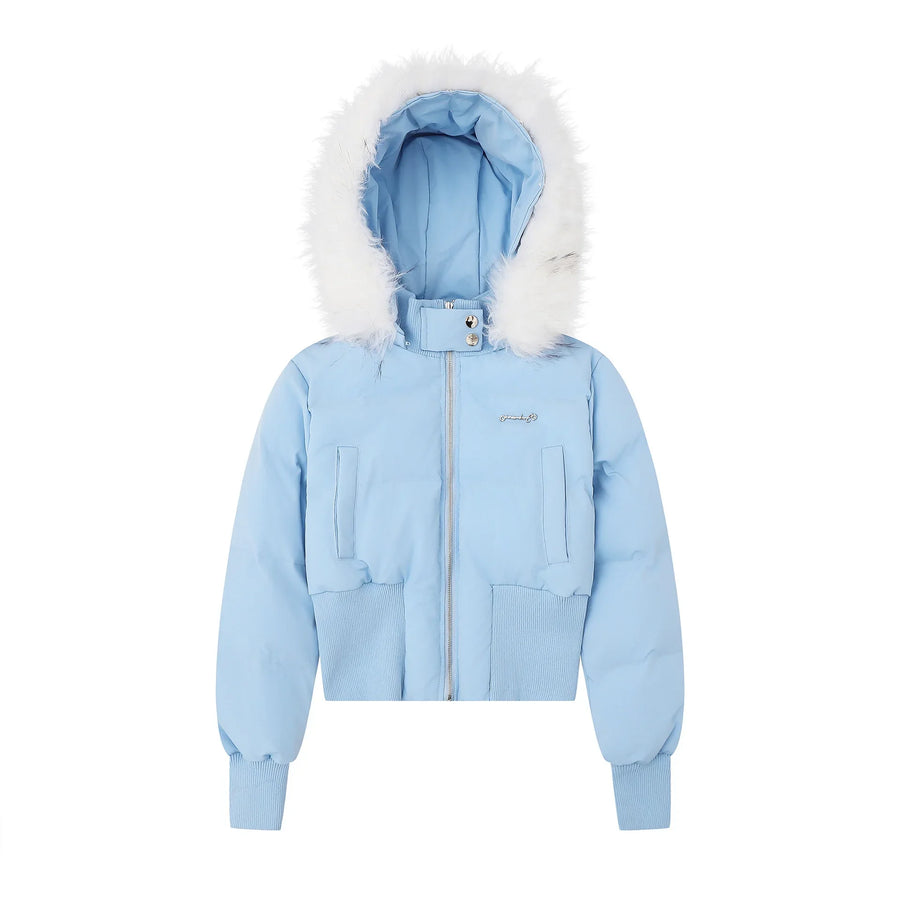 Kurze Steppjacke Damen mit Kapuze und Kunstfellbesatz
