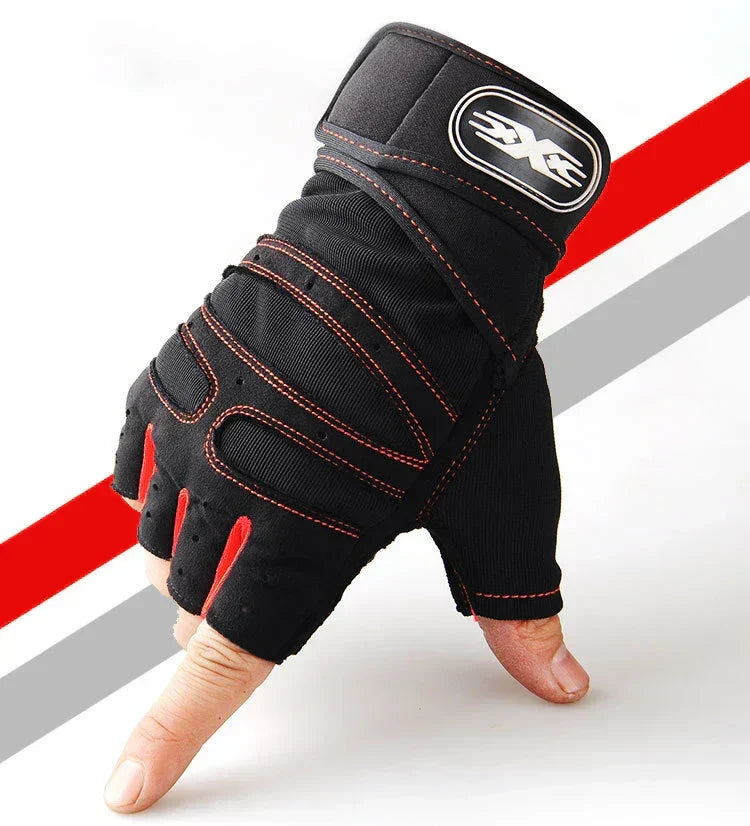 Unisex Fitnesshandschuhe Schwarz Kurzfinger Gewichtheben Training rutschfest mit Handgelenkstütze