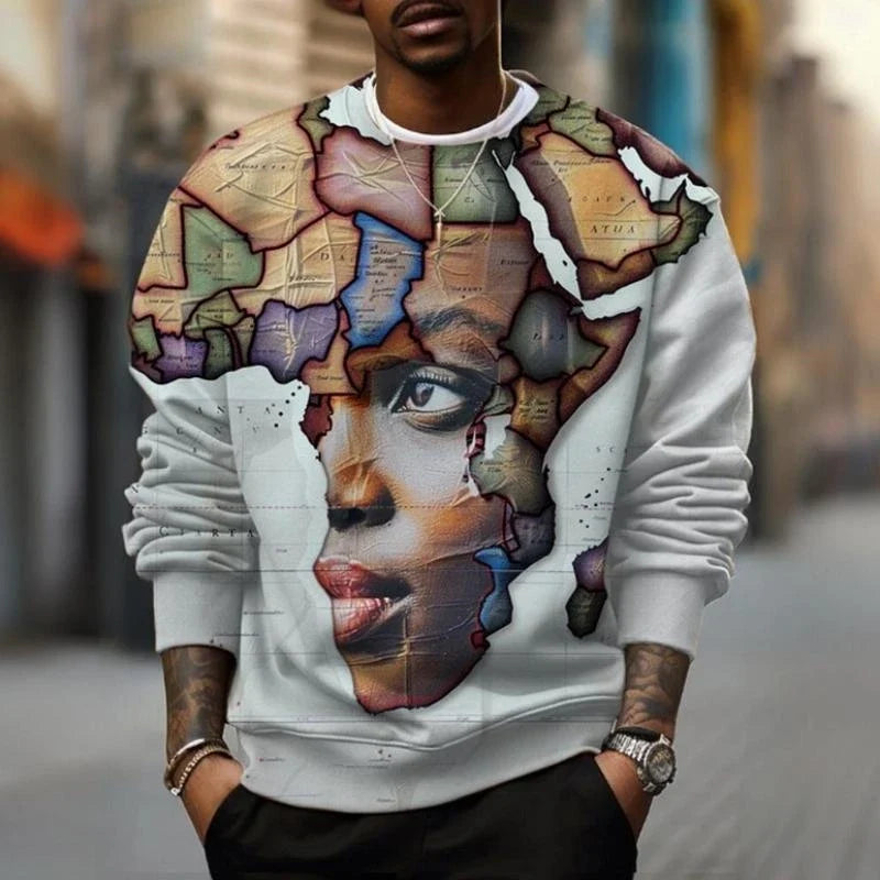 Herentrui met ronde hals, lange mouwen en print met Afrodesign