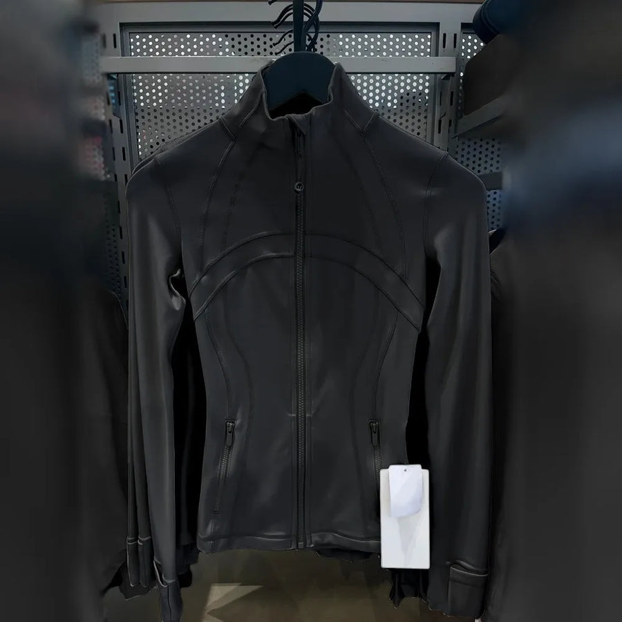 Damen Sportjacke Eng Anliegend Stehkragen Reißverschluss Daumenlöcher