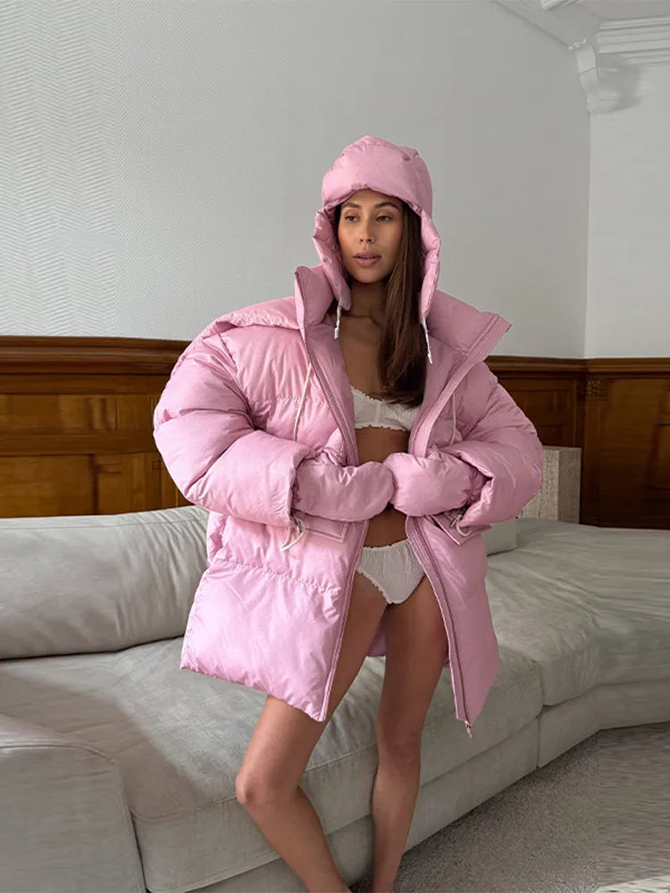 Damen Steppjacke mit Kapuze und passender Mütze, gefüttert