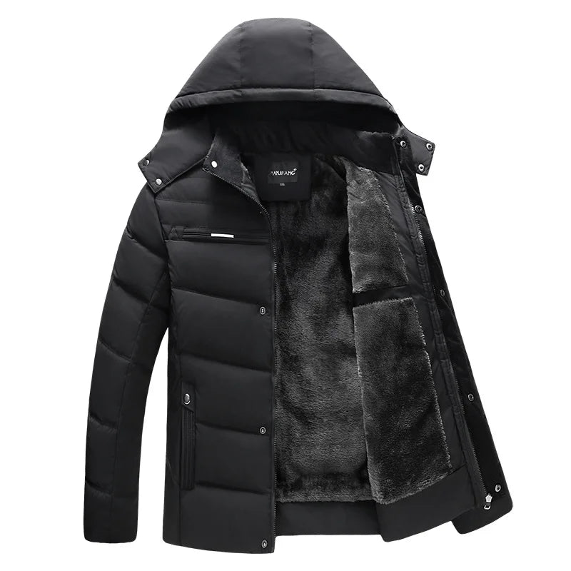 Herren Winter Jacke warm gefüttert mit Kapuze Schwarz