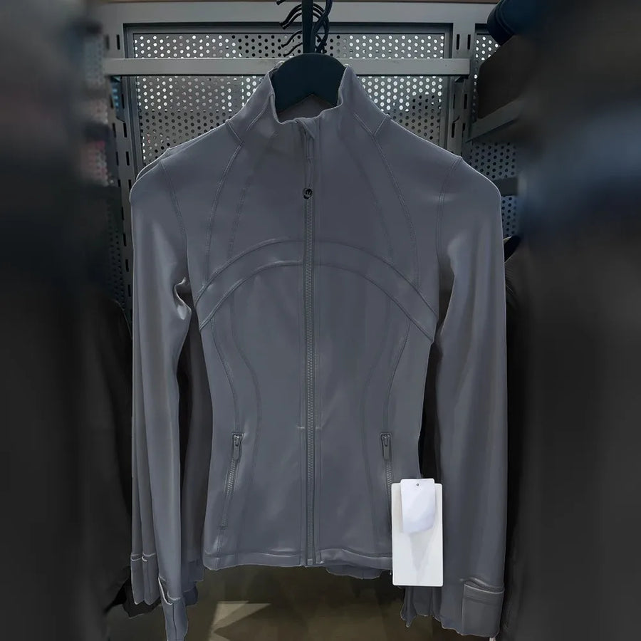 Damen Sportjacke Eng Anliegend Stehkragen Reißverschluss Daumenlöcher