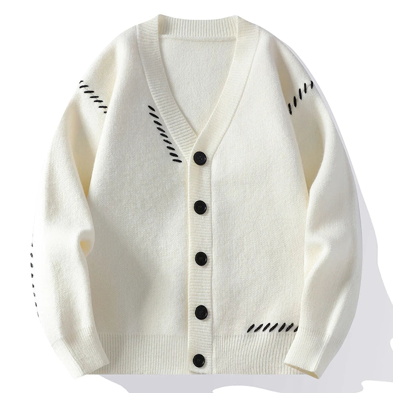 Gebreid vest met V-hals, knoopsluiting en siernaden