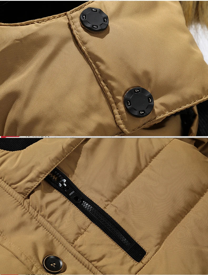 Herren Winterjacke mit Kapuze, Pelzbesatz und Knöpfen – Gefütterte Steppjacke
