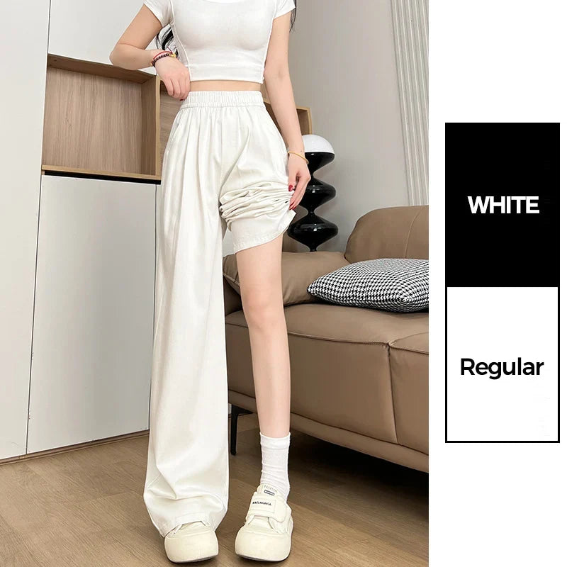 Damen Baggy Hose mit weitem Bein und elastischem Bund - Weit geschnittene Freizeithose in Jeans-Optik
