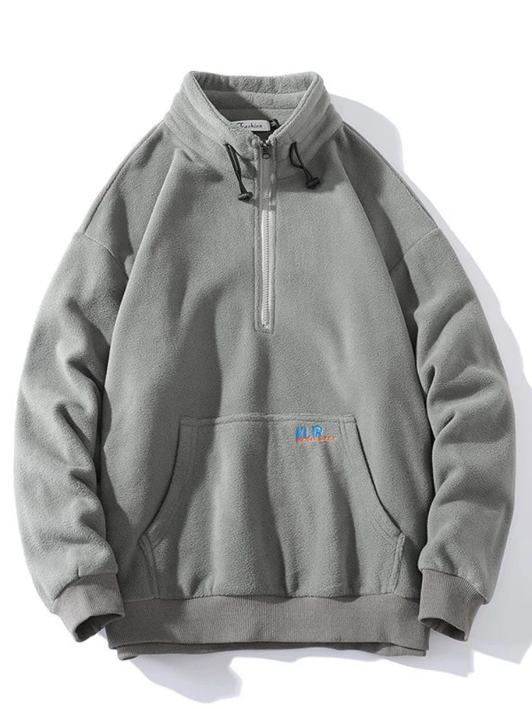 Fleecejack met rits, opstaande kraag en patch, beige