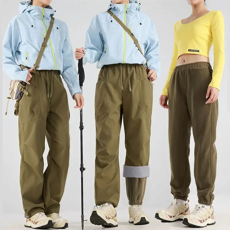 3-in-1-broek met fleecevoering, gevoerde outdoorbroek voor dames