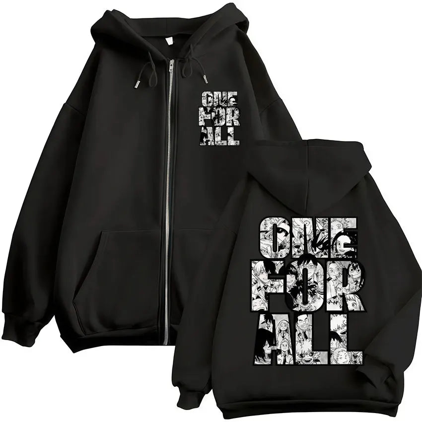 Unisex Reißverschluss Hoodie mit Kapuze & Druckmotiv, lässig