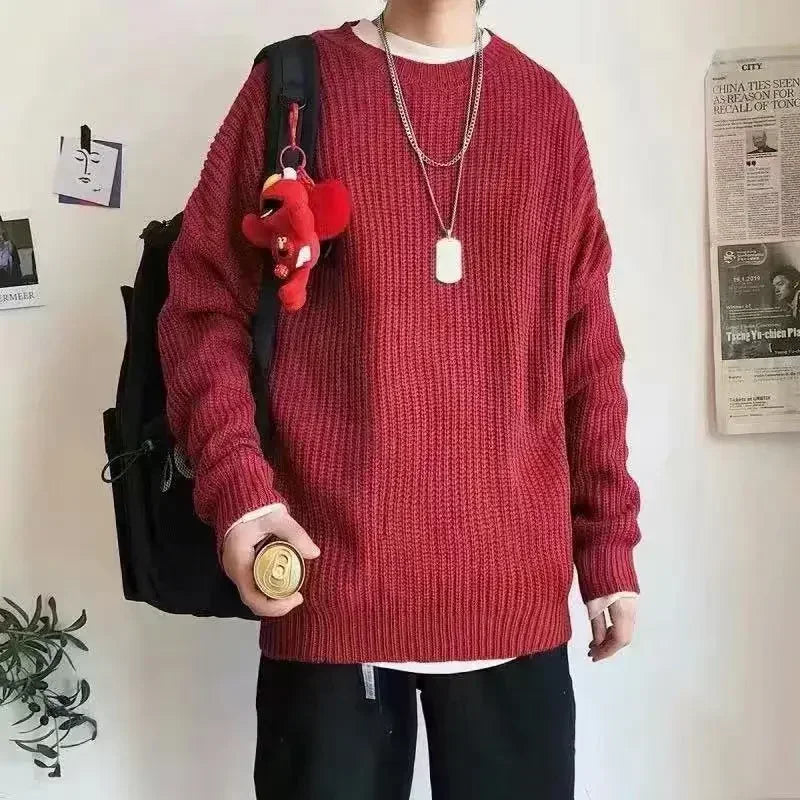 Unisex gebreide trui met ronde hals, grof breisel en oversized pasvorm