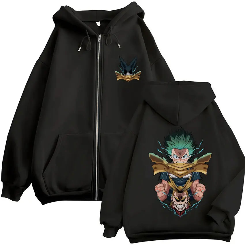 Unisex Reißverschluss Hoodie mit Kapuze & Druckmotiv, lässig