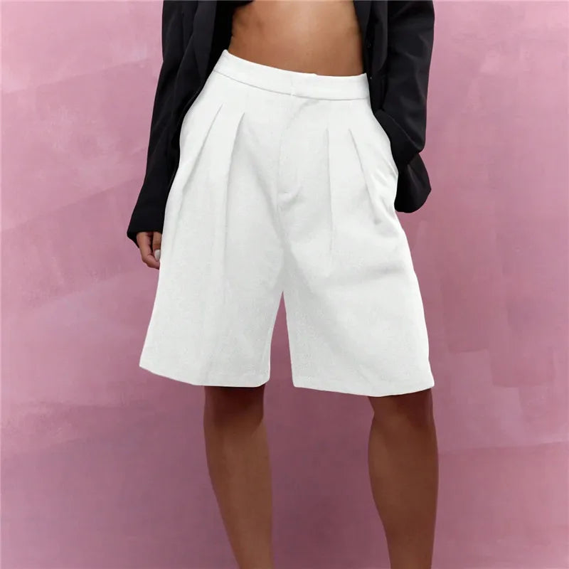Bermudashorts voor dames met plooien en hoge taille
