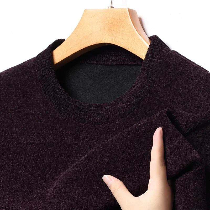 Herren Rundhals Pullover Langarm Fleece-Futter