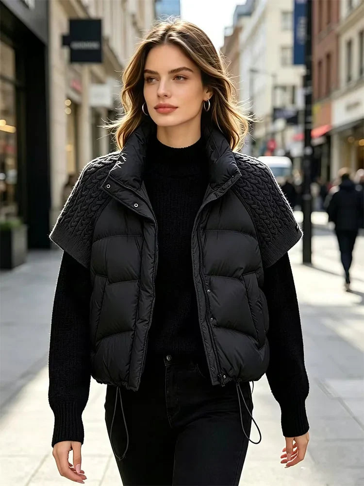 Damen Steppweste mit Strickärmeln und Stehkragen - Warme Puffer Weste