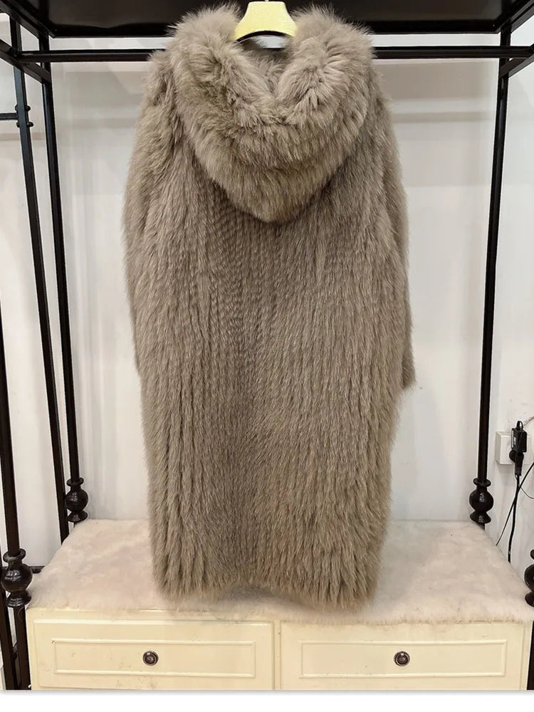 Langer Kunstpelzmantel mit Kapuze für Damen, Winter, Weiches Material, Farbe nach Wahl