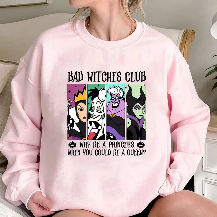 Dames-sweatshirt met "Bad Witches Club"-motief, ronde hals, lange mouwen