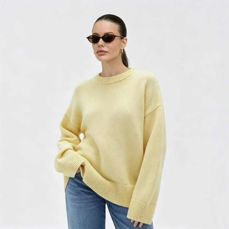 Oversized damestrui met ronde hals, lange mouwen, gebreide trui, groen