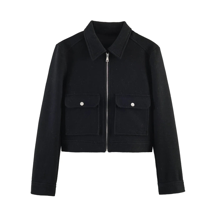 Damen Kurzjacke mit Reißverschluss und Pattentaschen