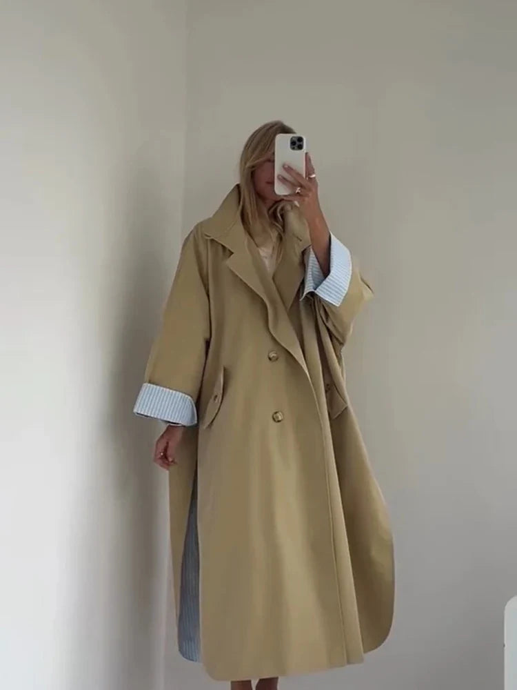 Damen Trenchcoat Oversize mit Bindegürtel Beige