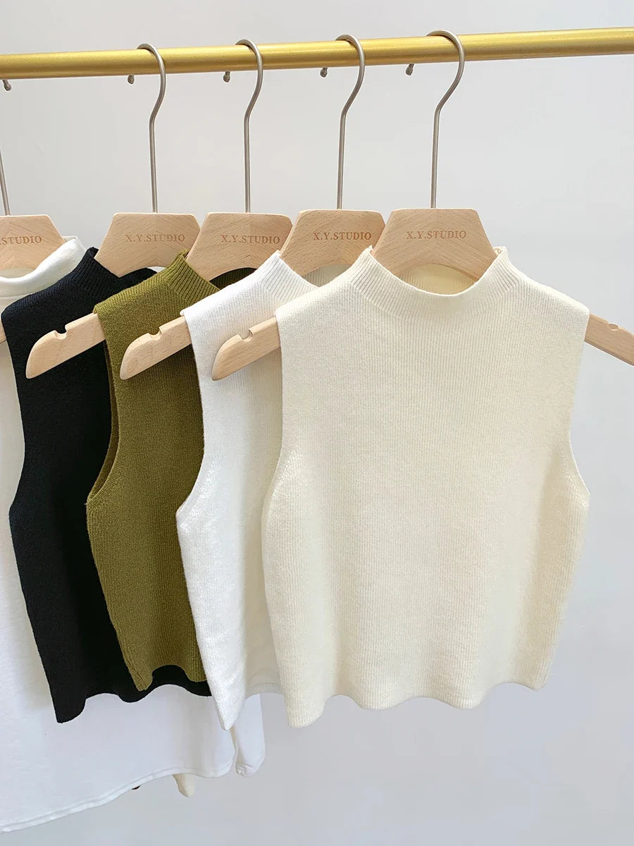 Geripptes Stricktop Ärmelloser Mock-Neck Pullunder Damen