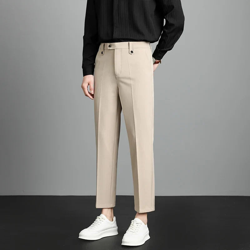 Herren Business Hose Beige Mit Bundfalte Slim Fit