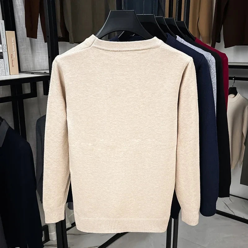 Unisex pullover met lange mouwen, ronde hals, fijngebreid, beige