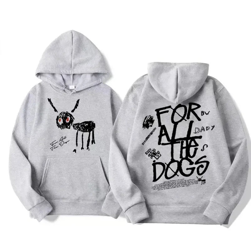 Hoodie met capuchon en kangoeroezak, grafische print voor- en achterop, unisex