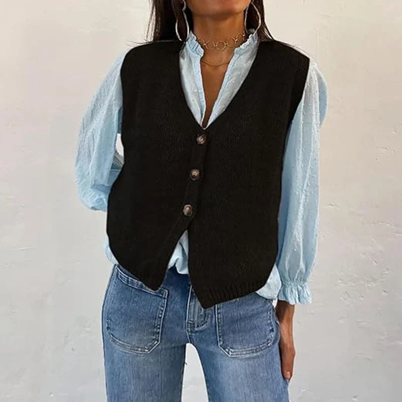 Damen Strickweste mit V-Ausschnitt und Knopfleiste