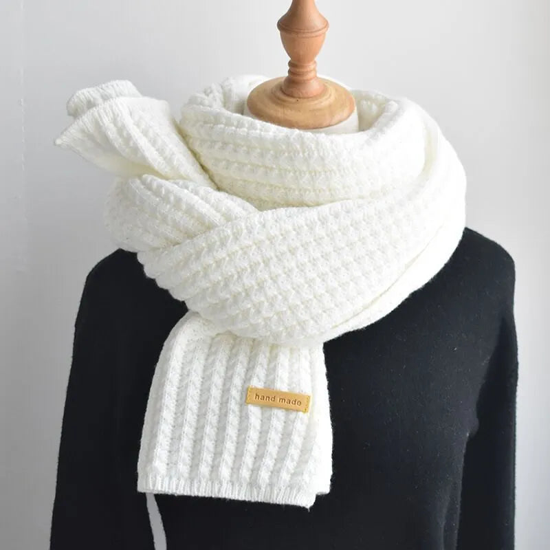 Unisex Winter Schal Gerippt Strick Schal mit „Handmade“ Etikett in verschiedenen Farben