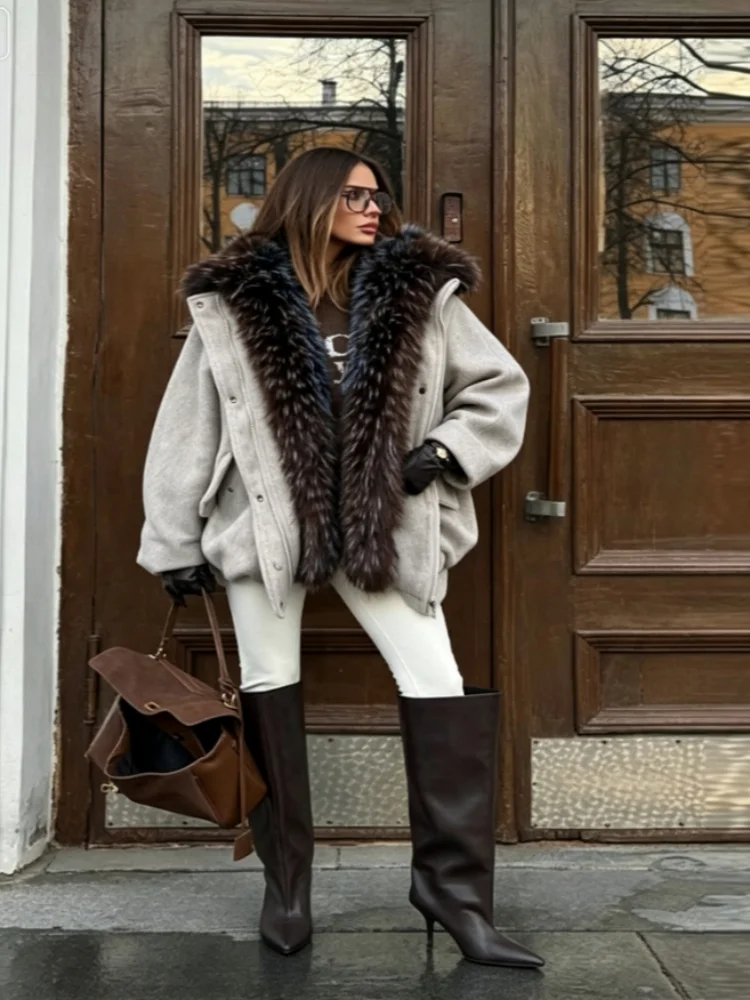 Damen Jacke Kurz Winterjacke mit Kunstpelzkragen Reißverschluss Grau
